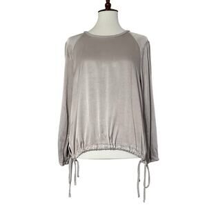 Raquel Allegra Women's Gray Long Sleeve Drawstring Hem Blouse Top Size 1-Small